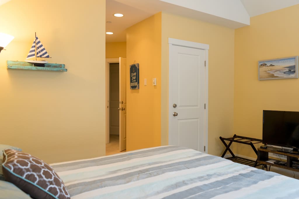 2 large closets with hangars. Iron board and Iron in the room as well as dirt devil.