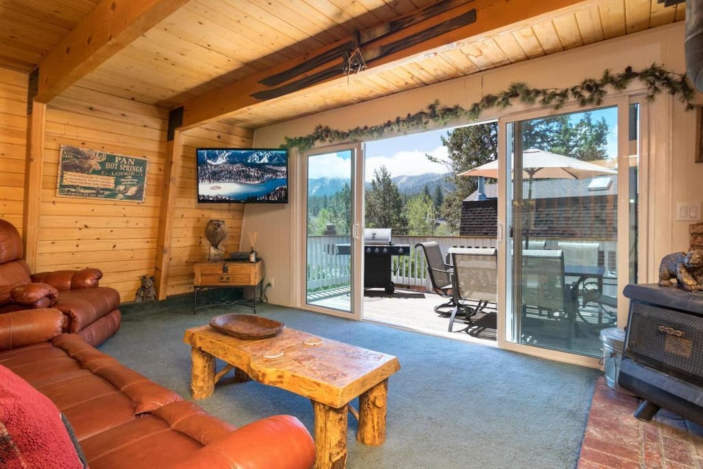 Living room looking out at Snow Summit and Bear Mountain