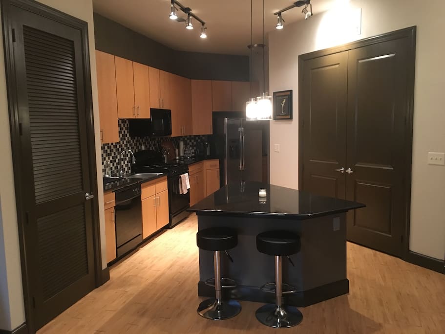 Large kitchen, dishes and cookware supplied, washer & dryer
