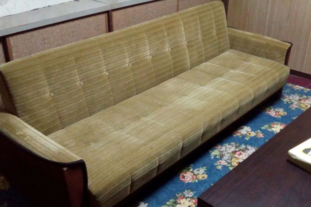 Long sofa bed: 3-4 people to sit, 1 to lie down.