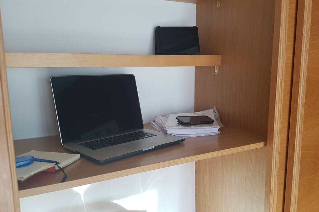 'Office' space inside the wardrobe in case you have any admin to do!