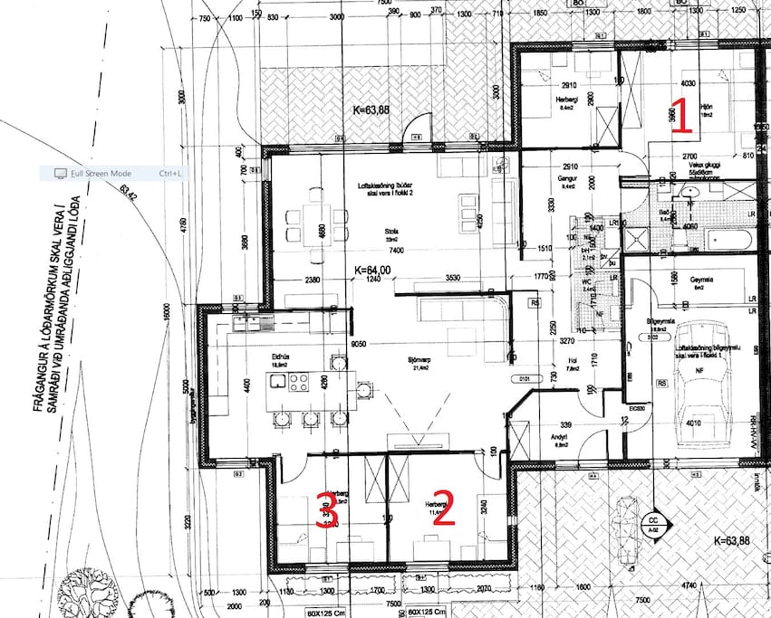 Three bedrooms:
1. Double bed
2. Two single beds
3. Double sofabed