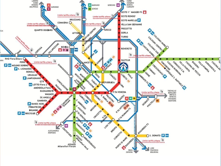 Subway map with position of the apartment