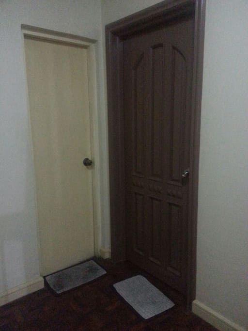 Brown door is the room, yellow door is the toilet, exclusive for the guest