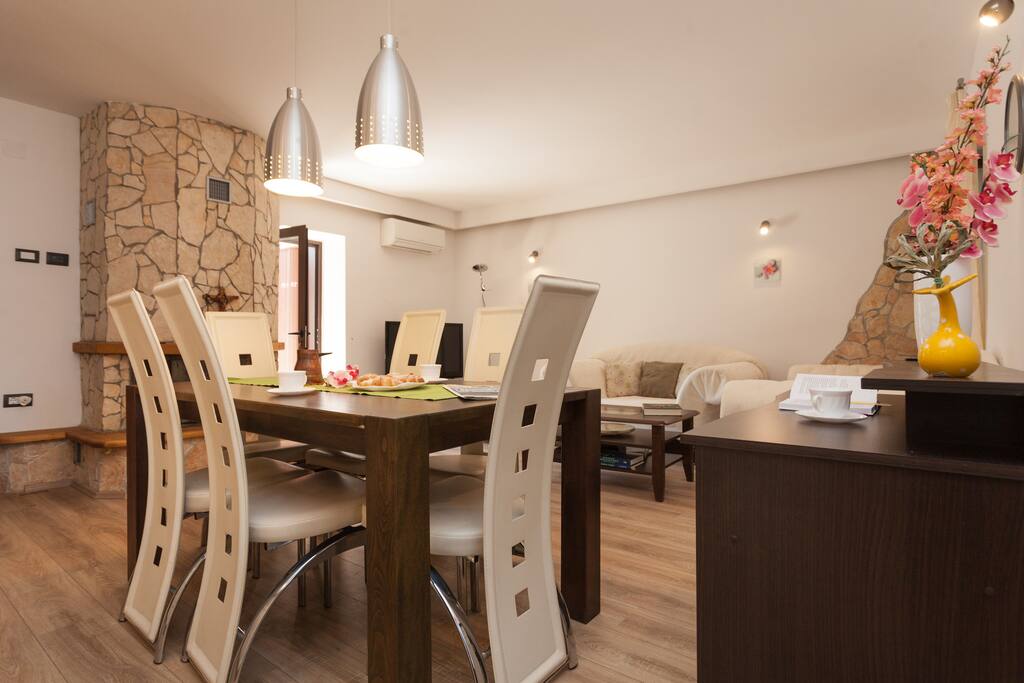 view of dining table and living room.