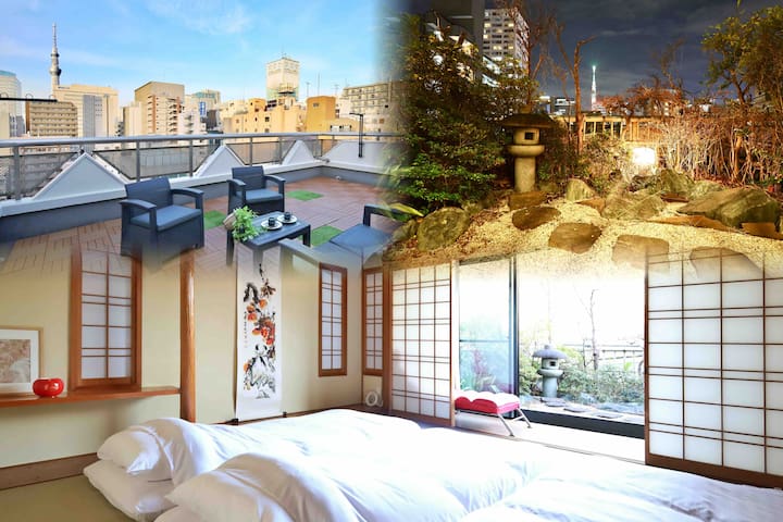 JR錦糸町徒歩4分;210平米超大空間;和風庭園;观景晴空塔大露台;榻榻米