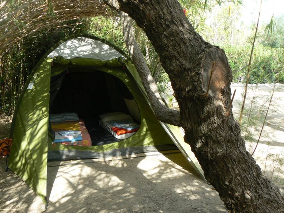 Igloo tent with beds, beddings and matresses