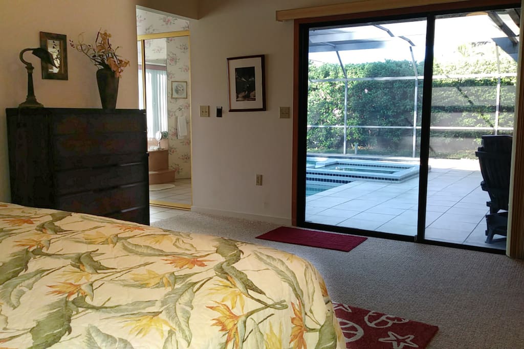 Bedroom opens to pool/lanai. All bed & bath linens are provided.