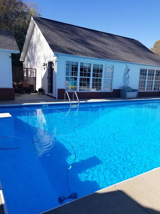Guest House and guest patio area. Guest are invited to use cabana and outside seating for an R&R experience.