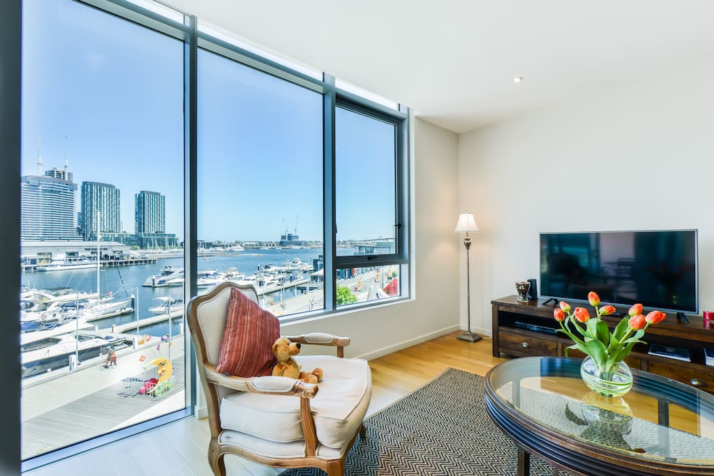 Living room looking out to Victoria Harbour