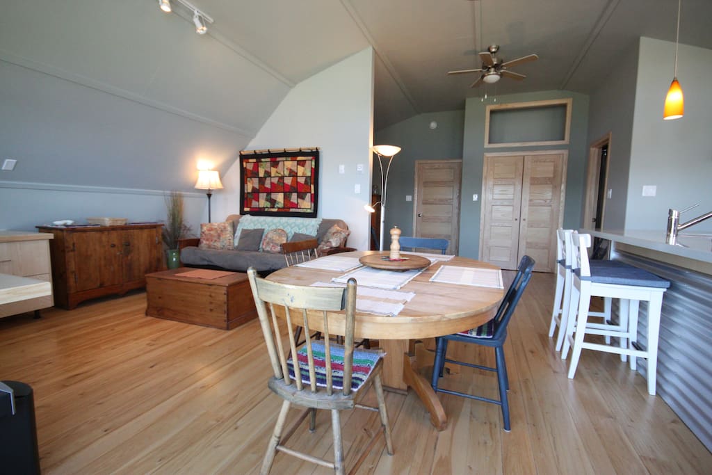 The dining table can seat four.