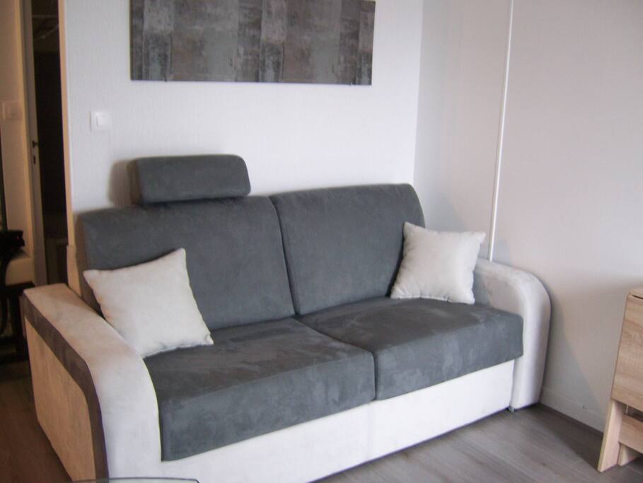 Canapé lit avec un vrai matelas140x190, très confortable ( neuf de mars 2016 )