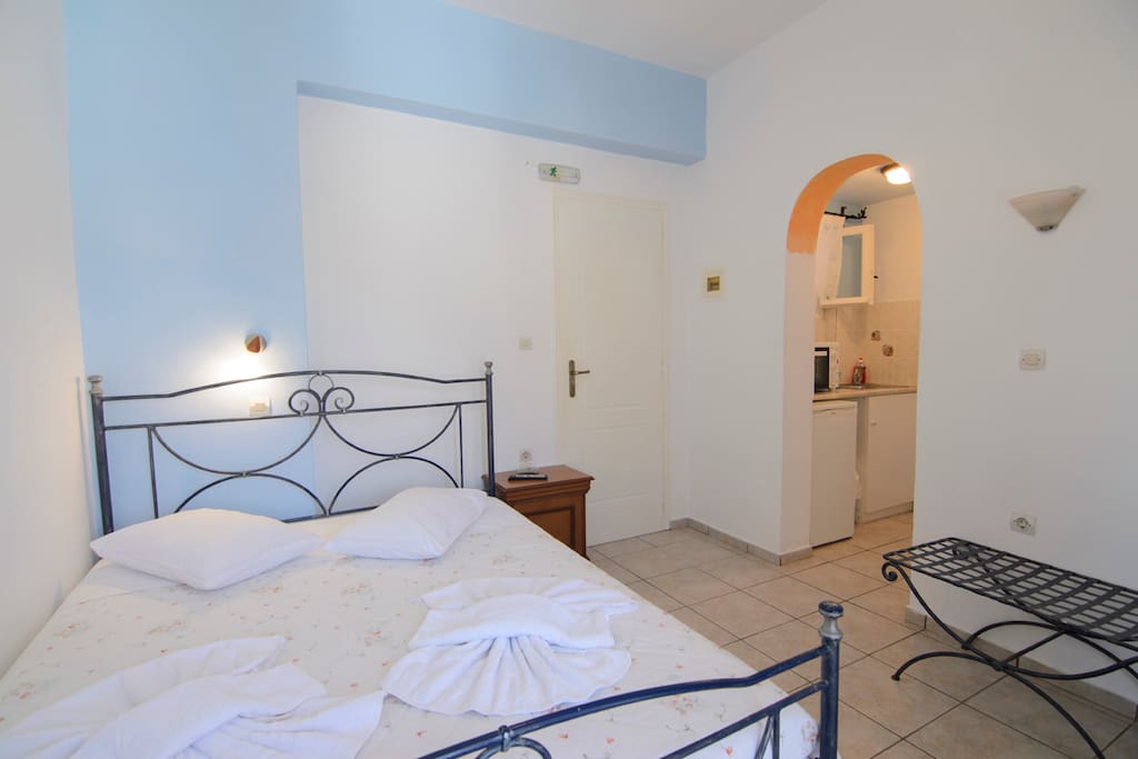 Double bed and kitchenette