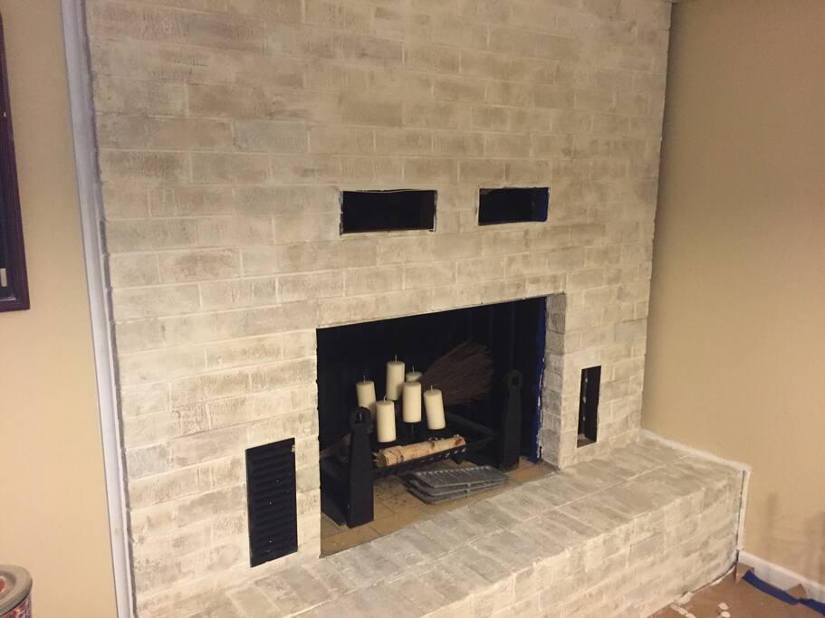 Fireplace in basement game room