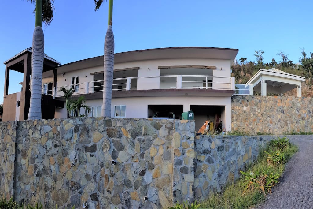 Front view amazing hillside villa with stunning views of Philipsburg and surrounding islands