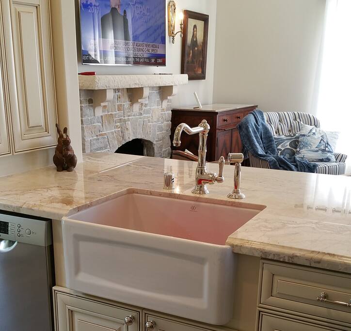 Onyx counters, farm sink