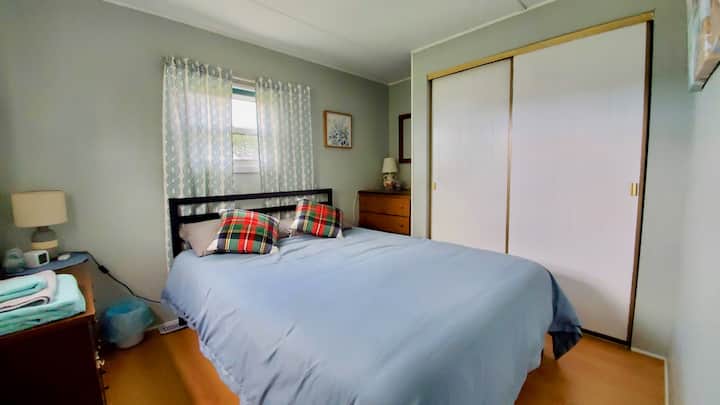 master bedroom - QUEEN bed, 2 dressers, large closest and 2 windows  looking  out the backyard 