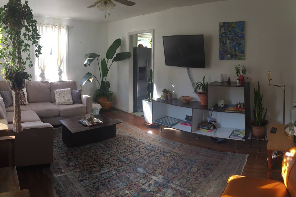 Spacious living room with Apple TV