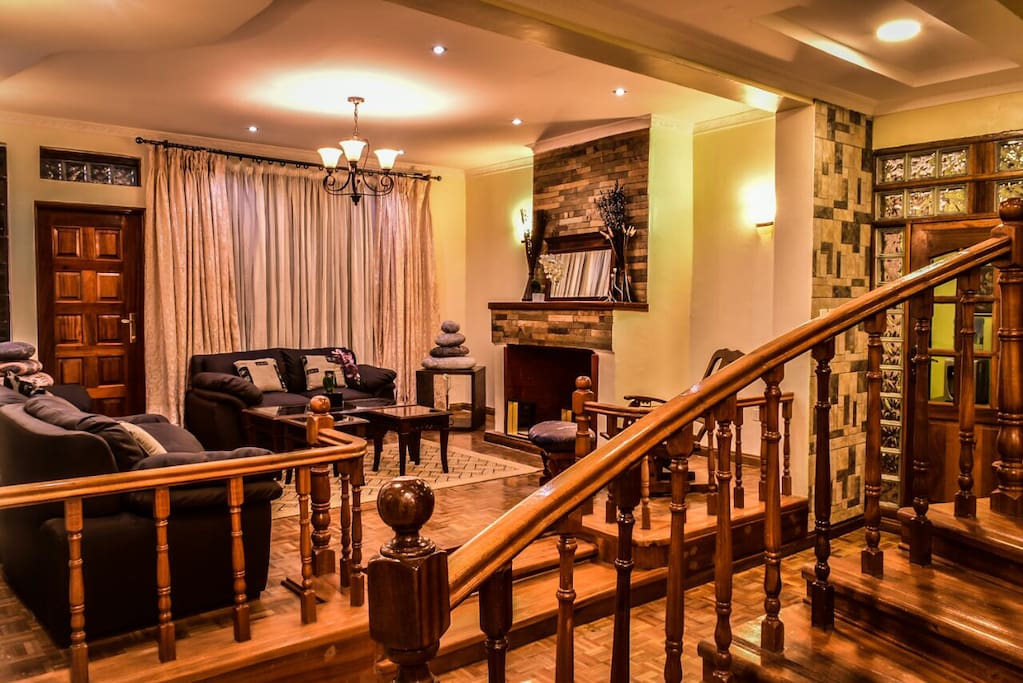 View into the living room from the stairs
