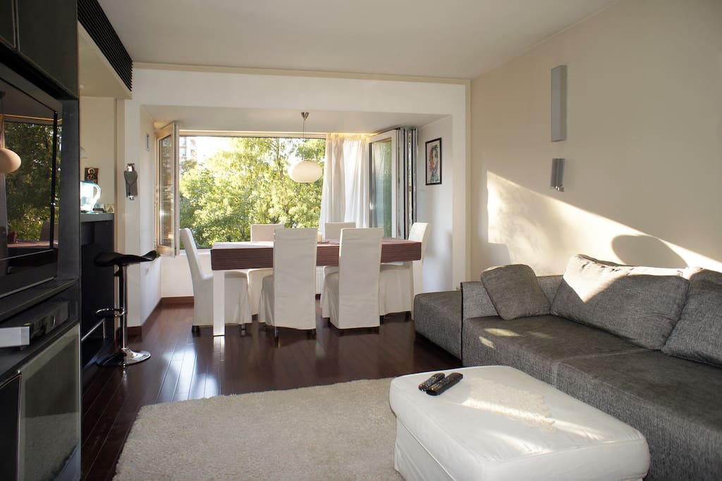 living room with dining area
