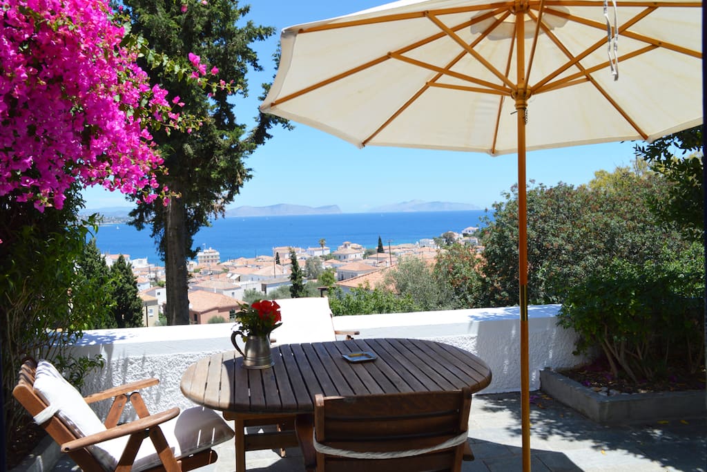 The yard with the breathtaking view of the Saronic Bay