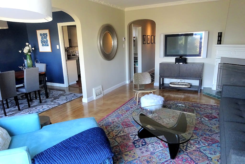 Adjoining dining room, kitchen and living room are open and inviting.