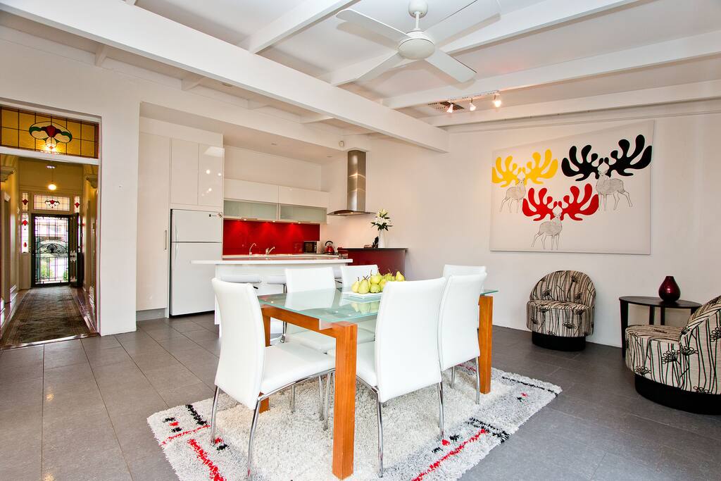 Open kitchen & dining area, also now with lounge & wall mounted TV
