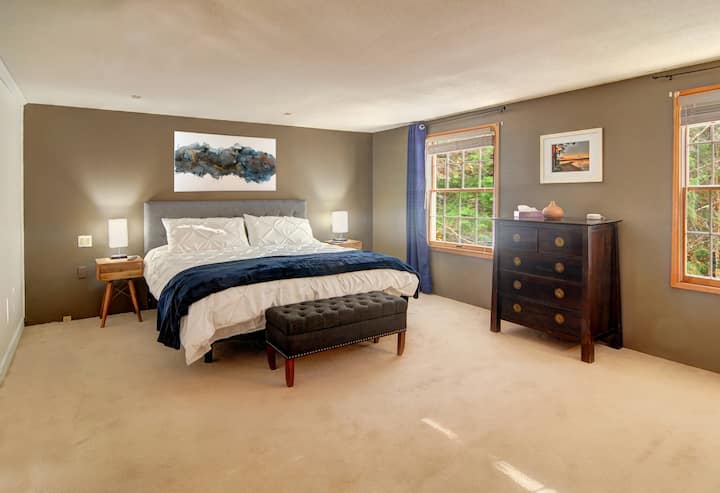 Master bedroom with a king size adjustable bed.