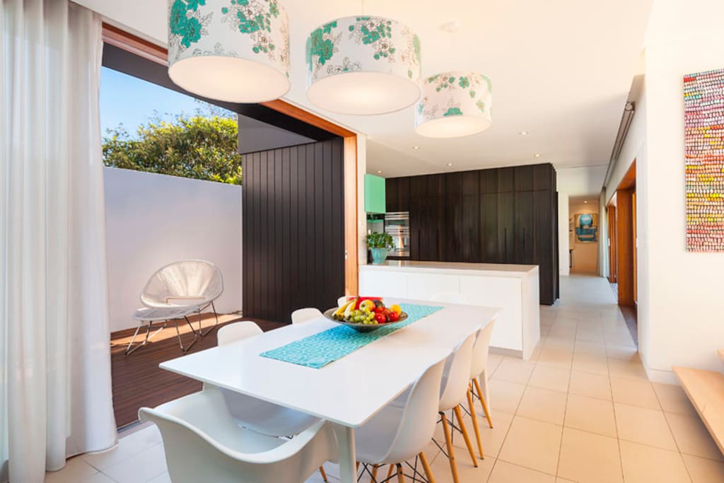 Architect designed wing contains the dining, kitchen and living