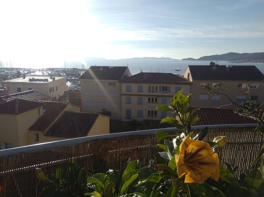 Terrasse fleurie vue mer