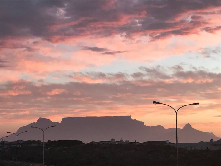 View of Table Mountain and sea from balcony