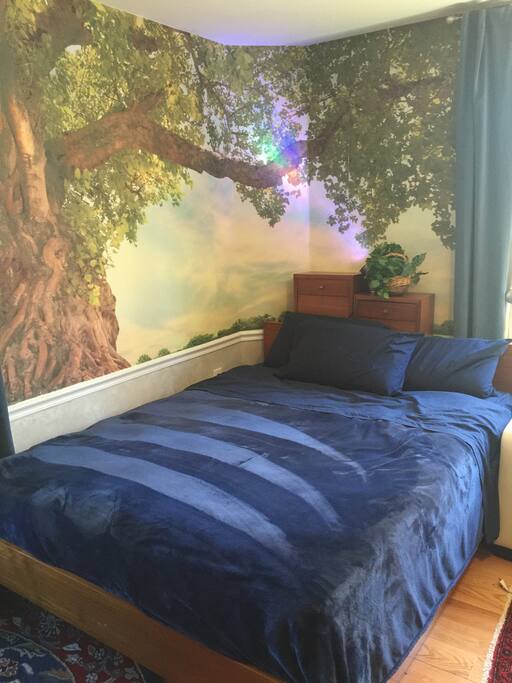 Luxurious queen bed is super comfortable.