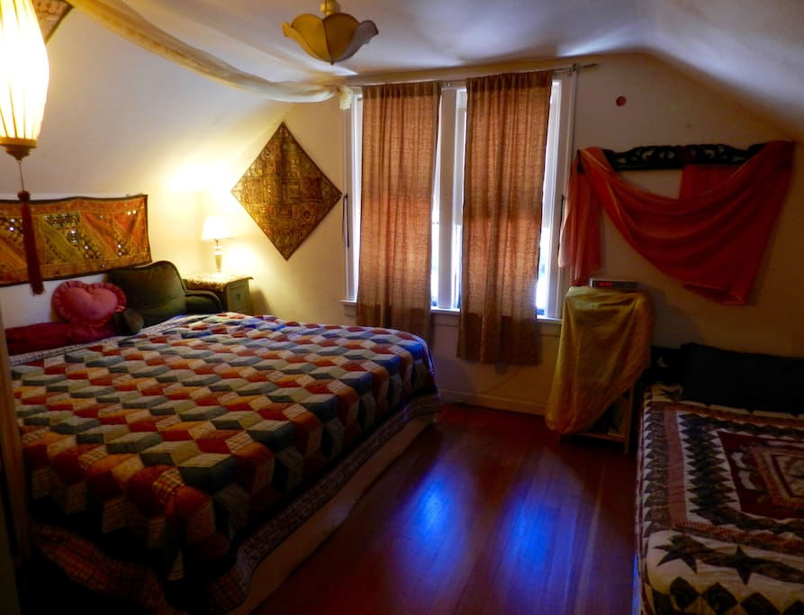 Upstairs bedroom, king bed and twin.