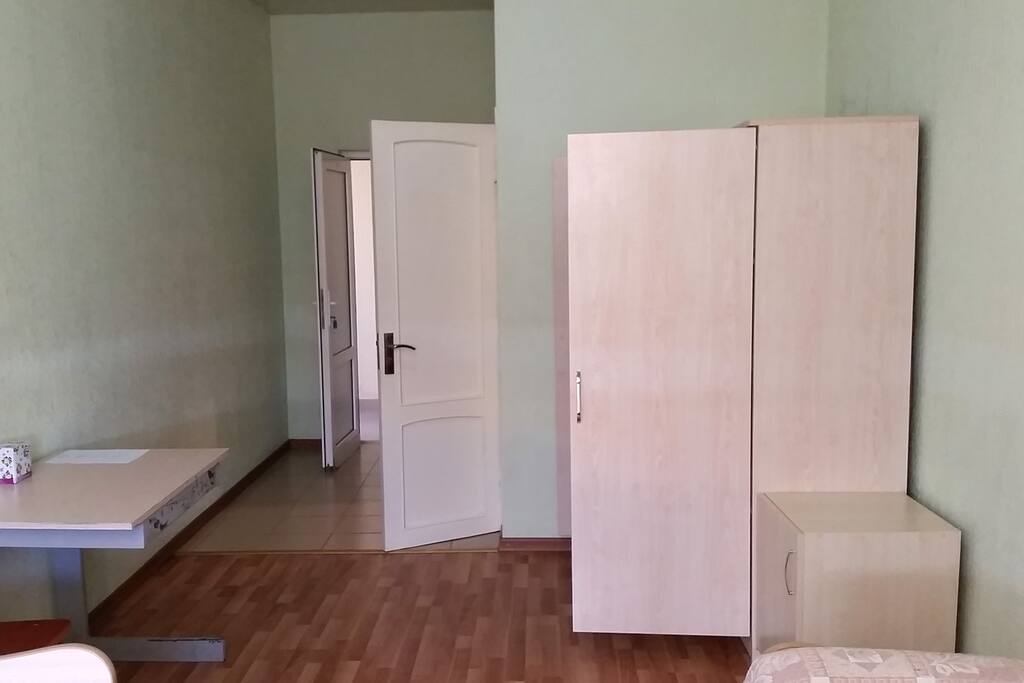 Side of the room when one exits.