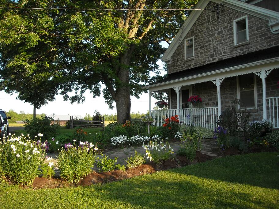 Side of the Stone Home with walkway