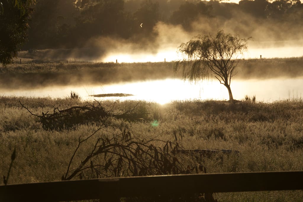 Early morning in winter - fog rising off the dams