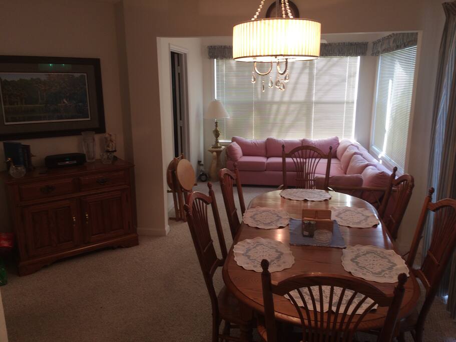 Our dining table can hold 6 people and behind it there is plenty of space to relax as well. Also for added entertainment there is a Bose radio for your listening needs