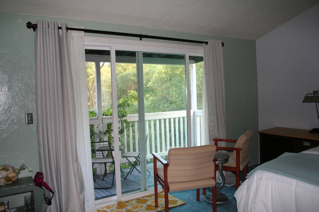 Another view of the bedroom with balcony.