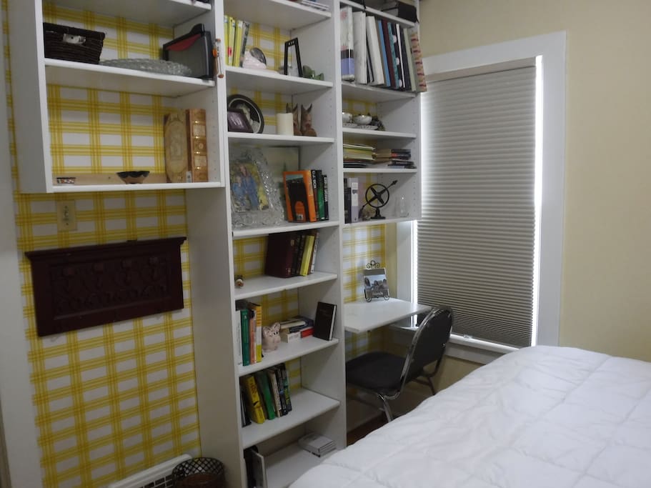bookshelf in bedroom