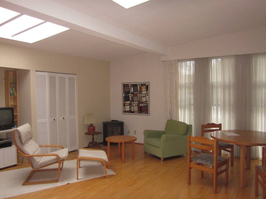 comfortable bright living room, gas fireplace