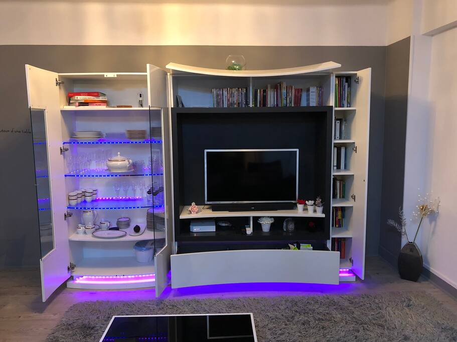 Armoire avec Bibliothèque et DVD à disposition des voyageurs