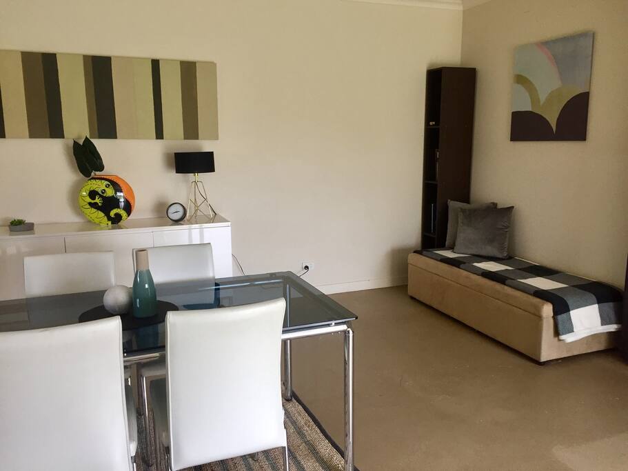 Sofa Bed put away and Dining area