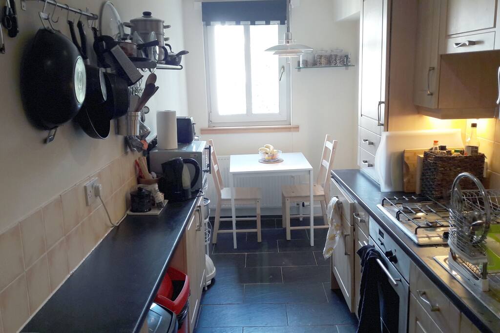Our big galley kitchen with everything you could need, available for you to use.