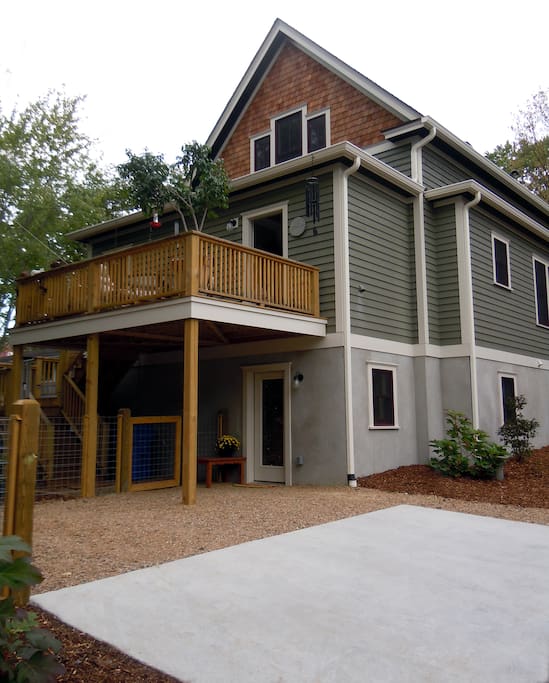 Off street parking and apartment entrance