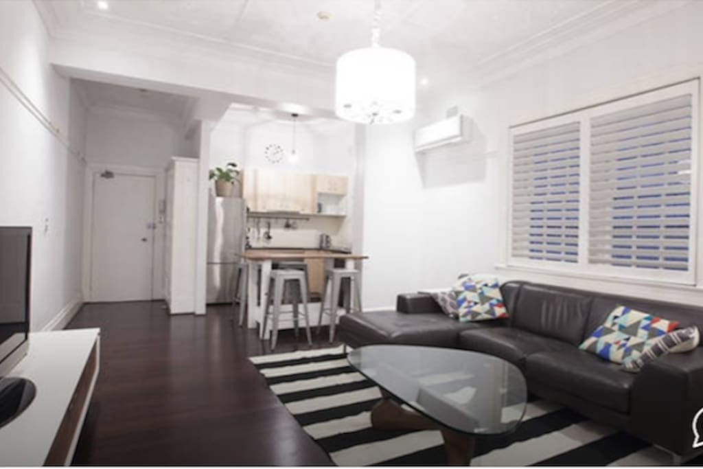 Living and dining areas.