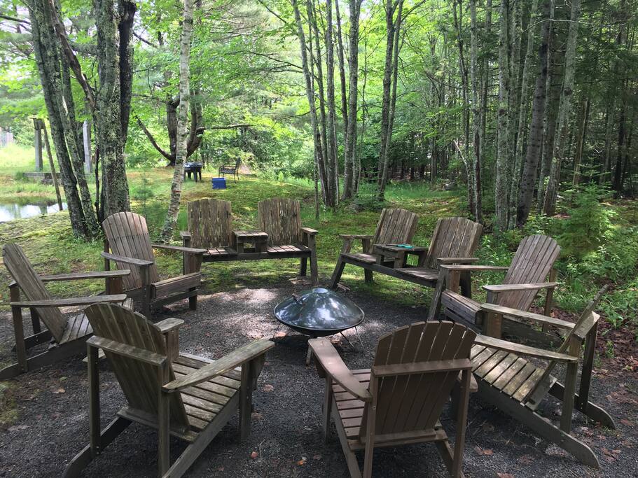 The fire pit area by the pond on our property