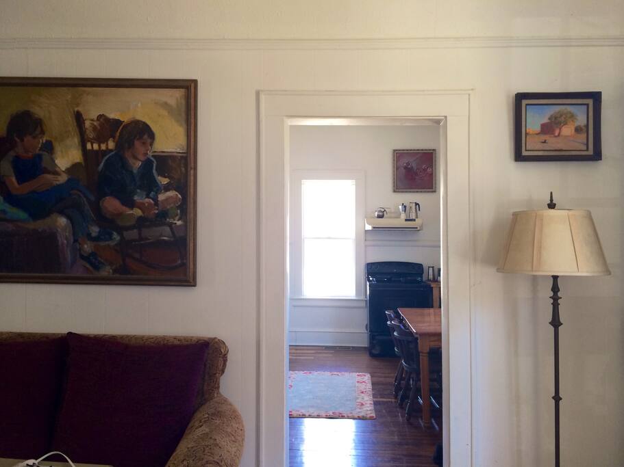 Living room, looking into the kitchen