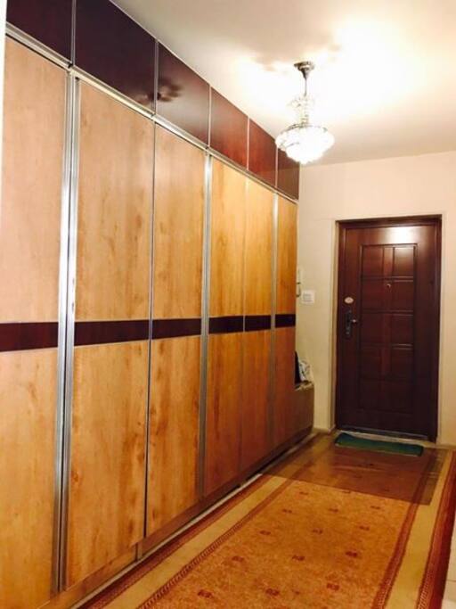 Entrance, clothes wardrobe, shoe storage and carpet