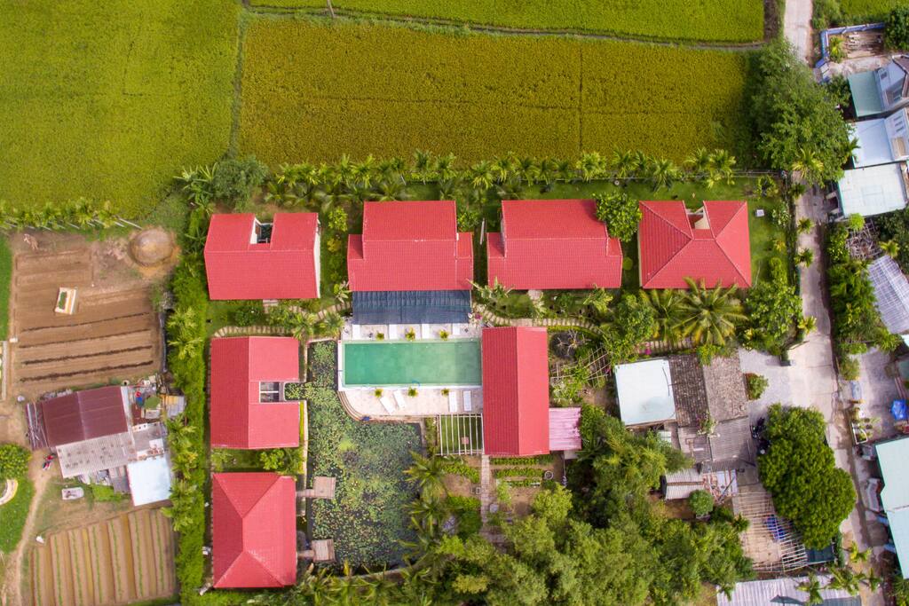 Aerial shot of villas