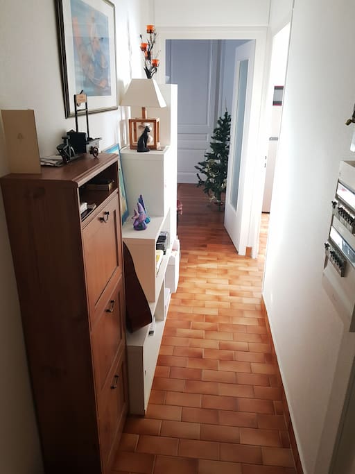 Entrée de l'appartement, avec meuble de chaussures et console